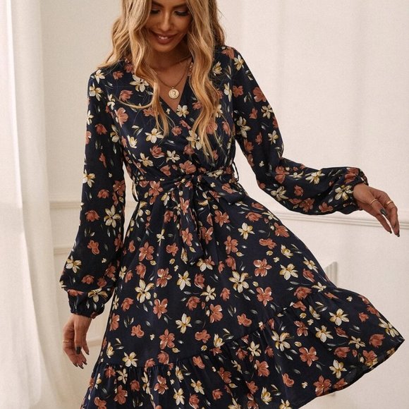 Boho Dainty Fall Floral Dress - Picture 7 of 11